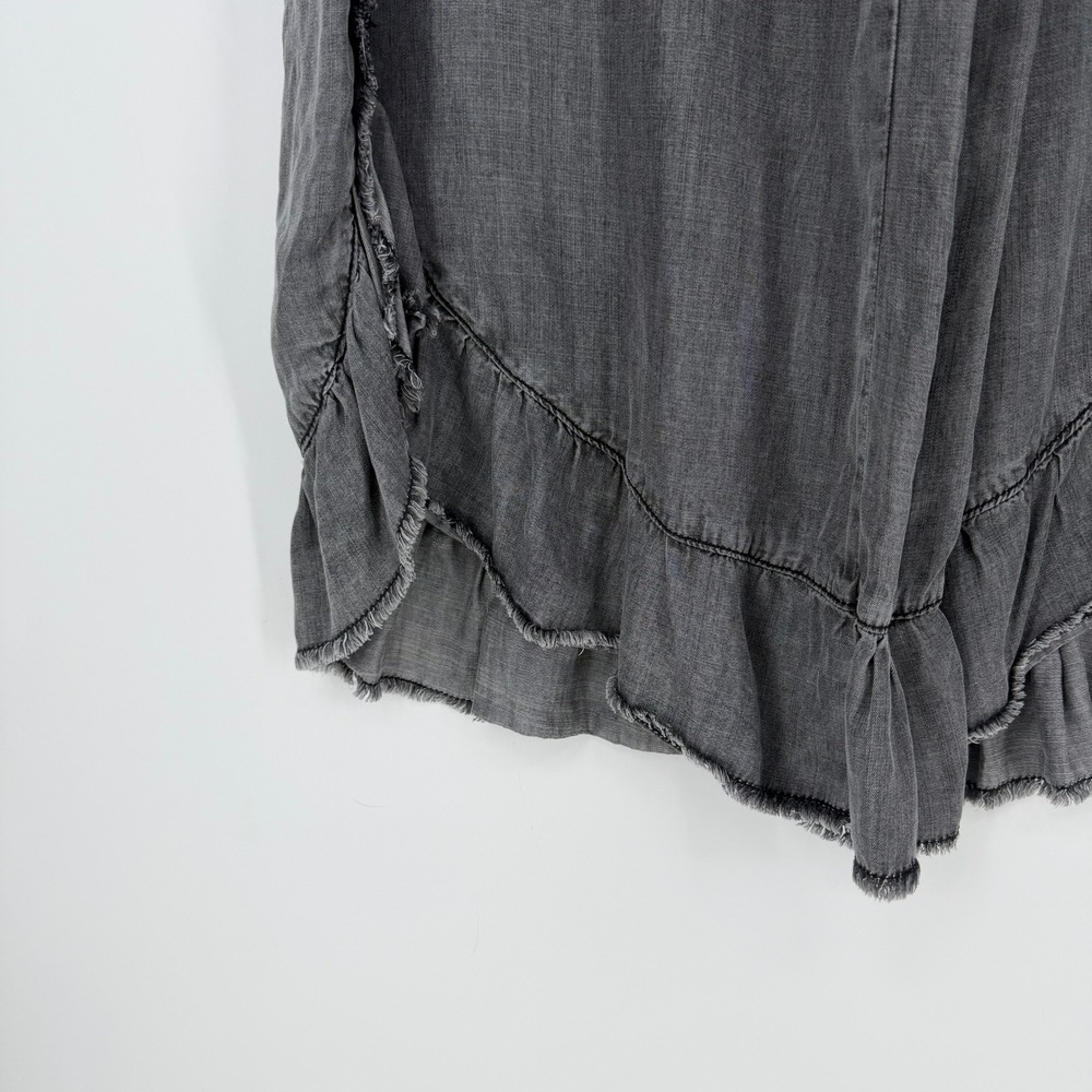 Easel Wide Leg Ruffle Pants Women 2X Charcoal Gray Tencel Boho Lagenlook Coastal - Picture 4 of 7